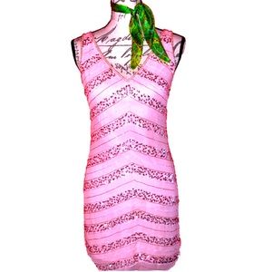 🌸🦄 Vintage Y2K Sweet Pastel Pink Sequined Shift Dress